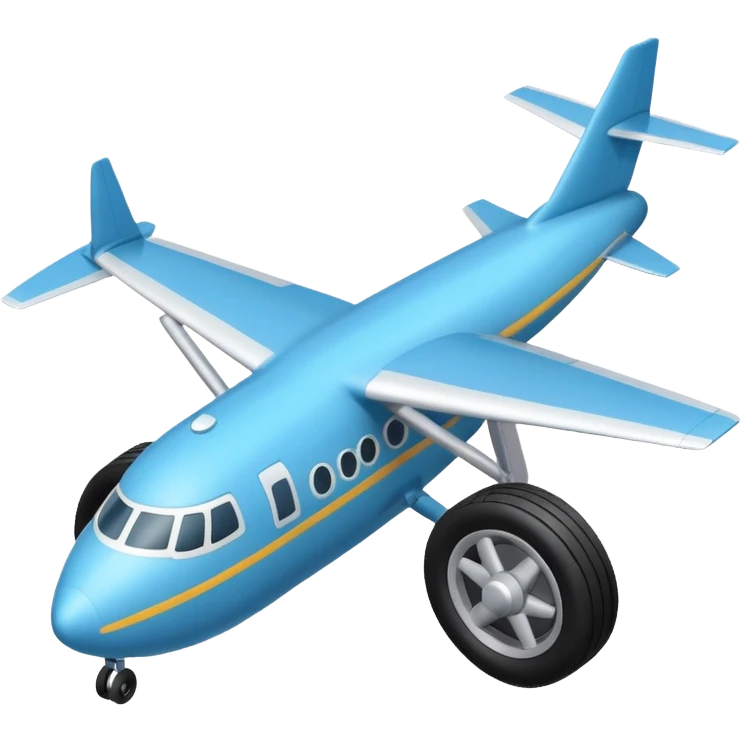 The aircraft's landing gear is one inflated, plump wheel with a strut, black in color, cartoon-style, isometric emoji