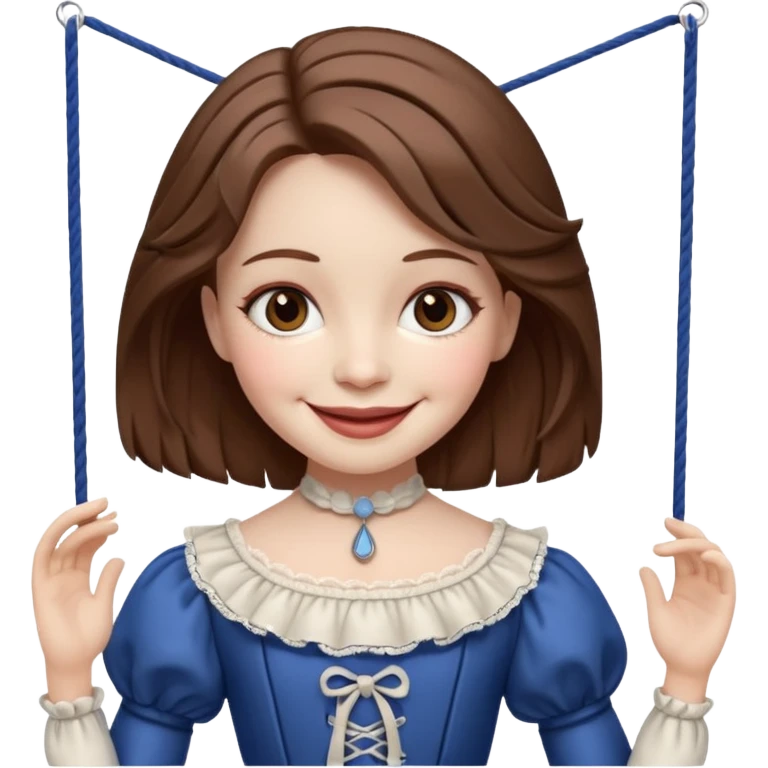 A marionette which is a girl with a brown hair and a beautiful smile emoji