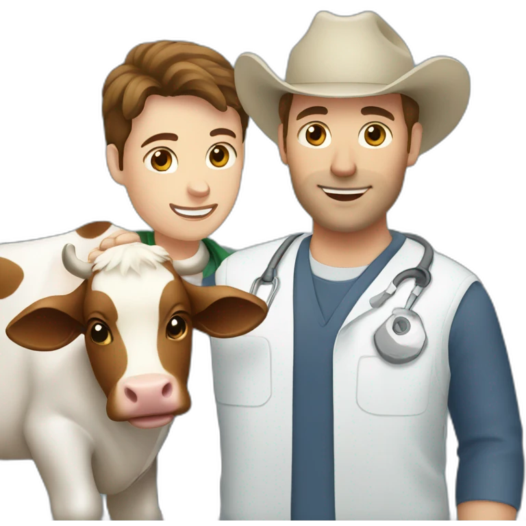 Vet man with brown hair petting a cow emoji