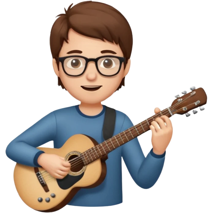 white Guy with glasses with brown hair playing a guitar emoji