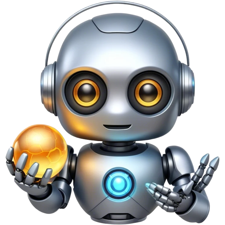 a cute robot holds a magic ball emoji