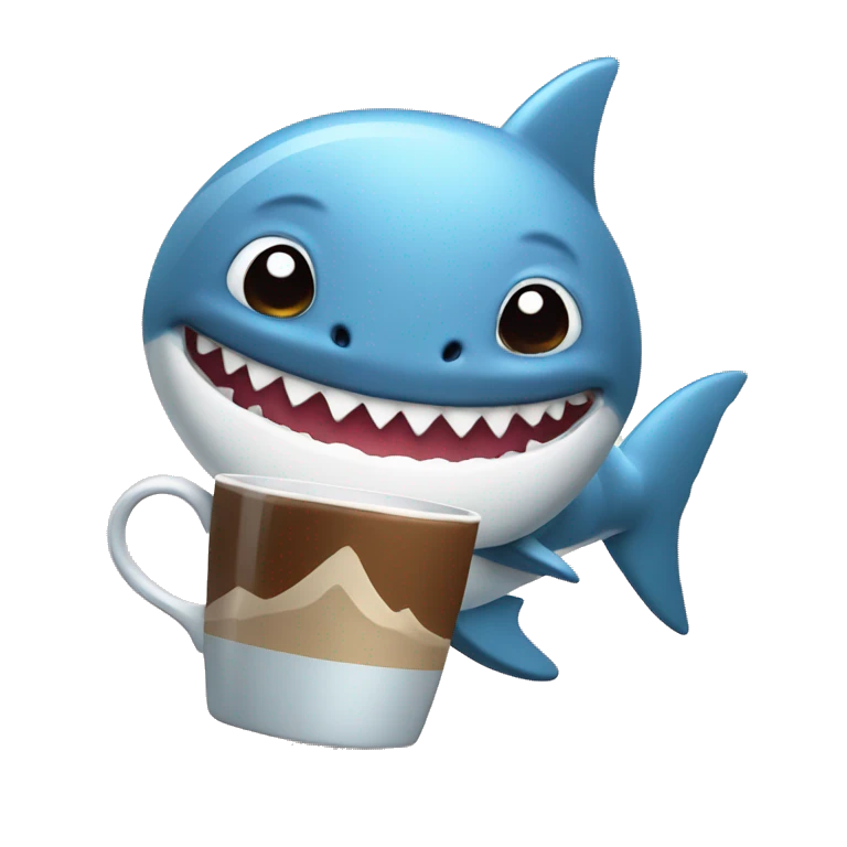 Cute shark holding a coffee mug emoji
