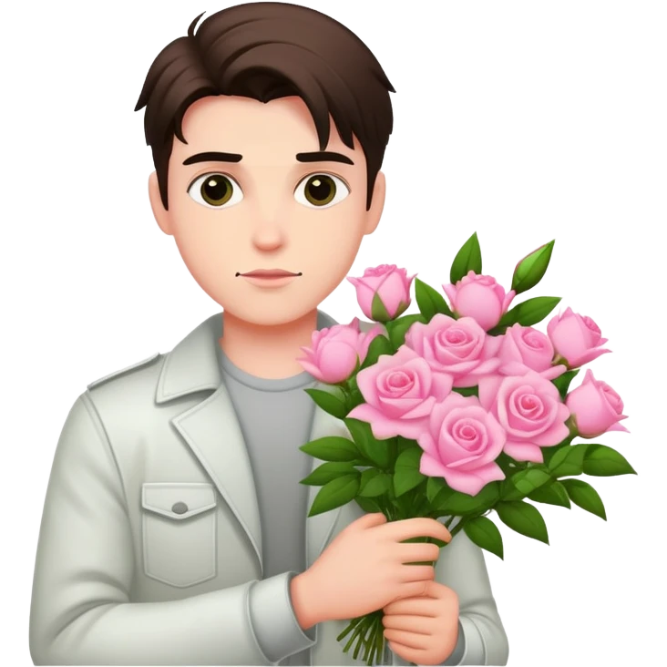 A cool bad boy with fair skin holding a bouquet of pink jasmine roses emoji