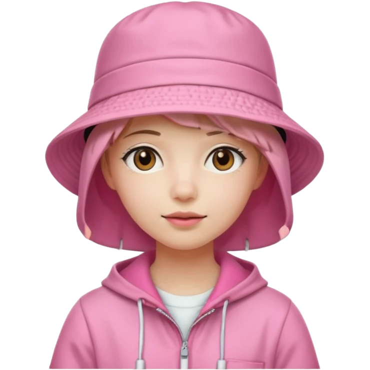 Stylish pink outfit with bucket hat emoji