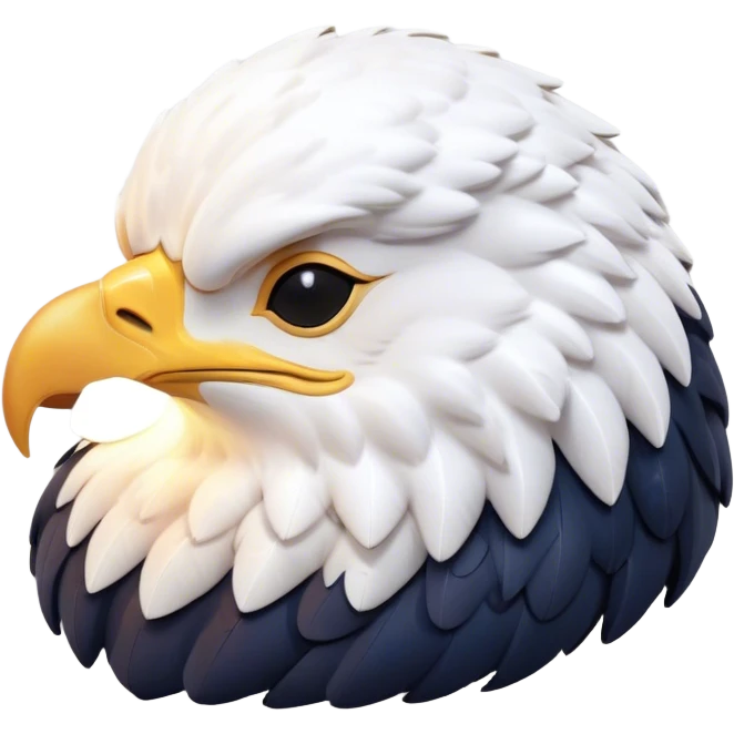 Meme-Worthy Cute Sleeping American Eagle Portrait Emoji, Head resting peacefully with a contented smile, showcasing a broad, stately form with eyes gently closed in serene slumber and a striking contrast of white head and dark body, Simplified yet adorably endearing features, highly detailed, glowing with a soft, drowsy majestic light, high shine, relaxed and utterly lovable, stylized with an air of playful laziness, soft glowing outline, capturing the essence of a sleeping American eagle that feels destined to become the next viral icon of adorable rest! emoji