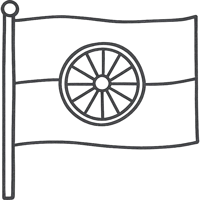 hand-drawn outlined Romani flag icon with sketchy lines and a wheel in the center emoji
