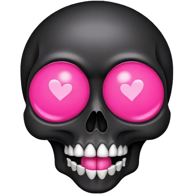 Black skull with pink heart eyes blowing a kiss emoji