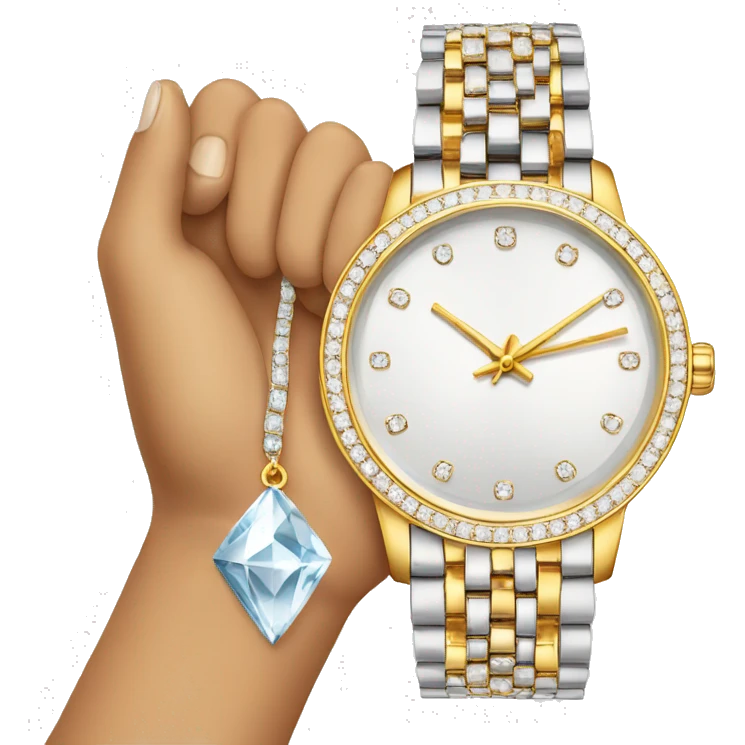 A hand holding up a diamond watch on its wrist emoji