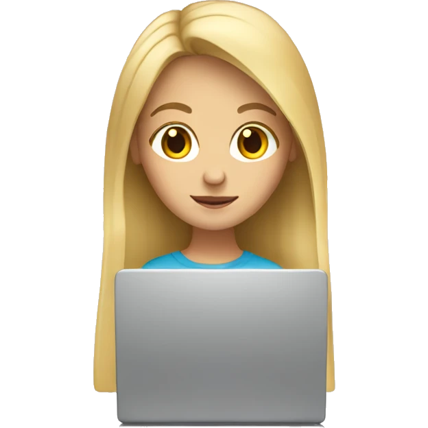Blonde girl at laptop with long hair  emoji