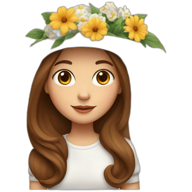 white skin, Girl with a hat, brown hair straight to the shoulders, holding a bouquet of flowers emoji