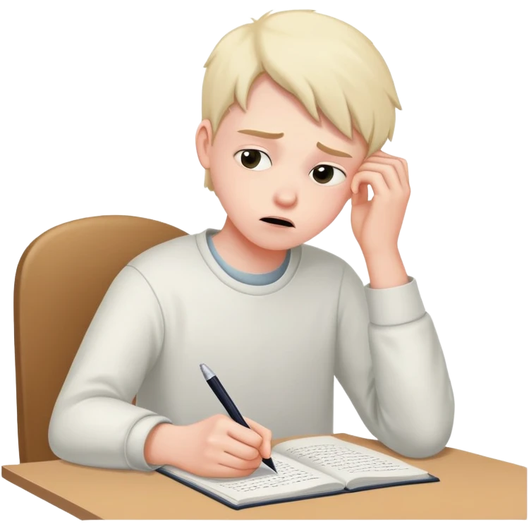 Student frantically writing "Dear God" at the top of an essay paper emoji