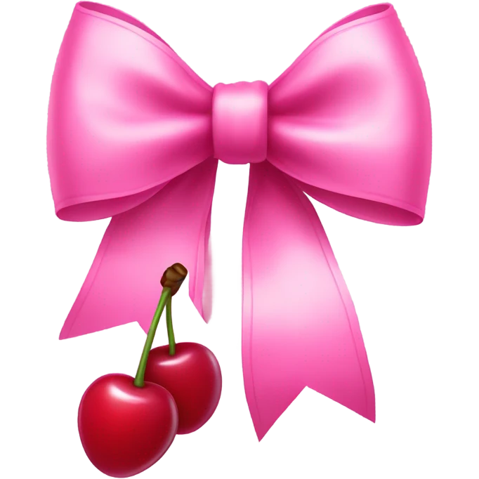 Long Pink bow with cherries hanging down emoji