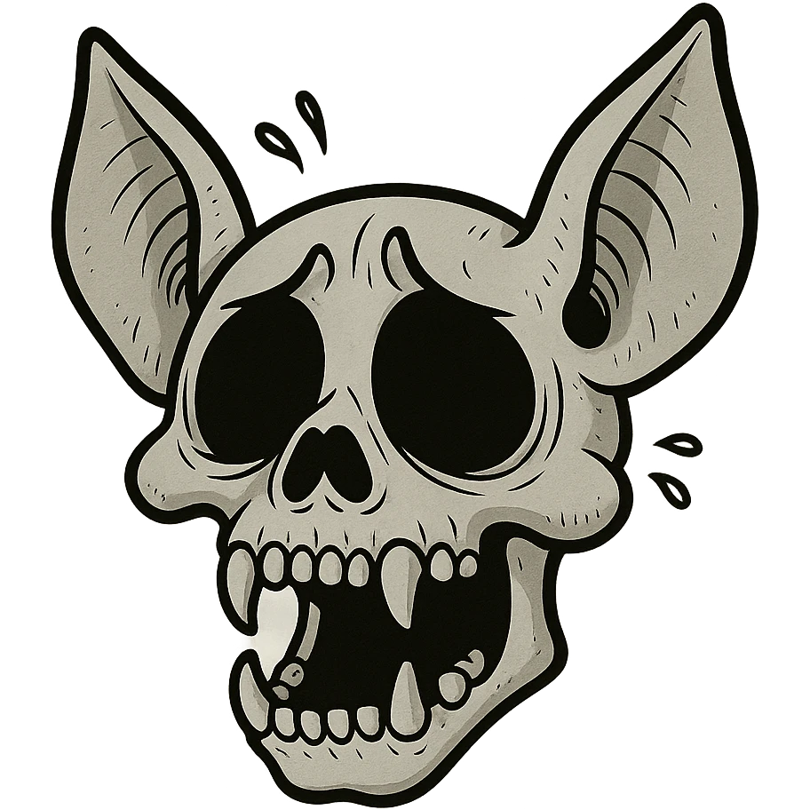 expressive cartoon bat skull, pale gray, with big black eye sockets, symbolizing figurative death from strong feelings emoji