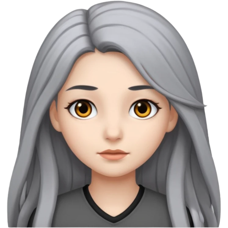 girl with black eyes and long black and gray hair emoji