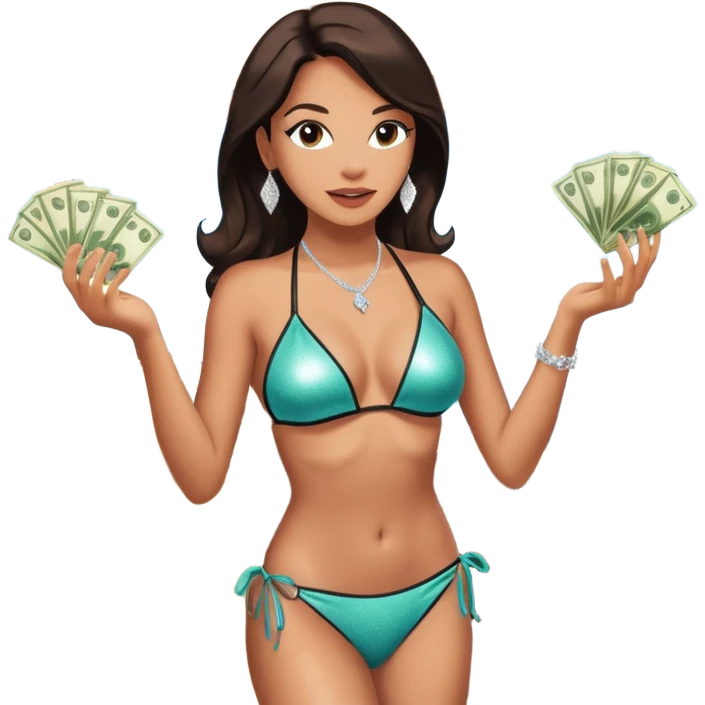 tefi valenzuela wearing diamond sparkle un top bikini and josh king madrid standing on private plane throwing money at her emoji