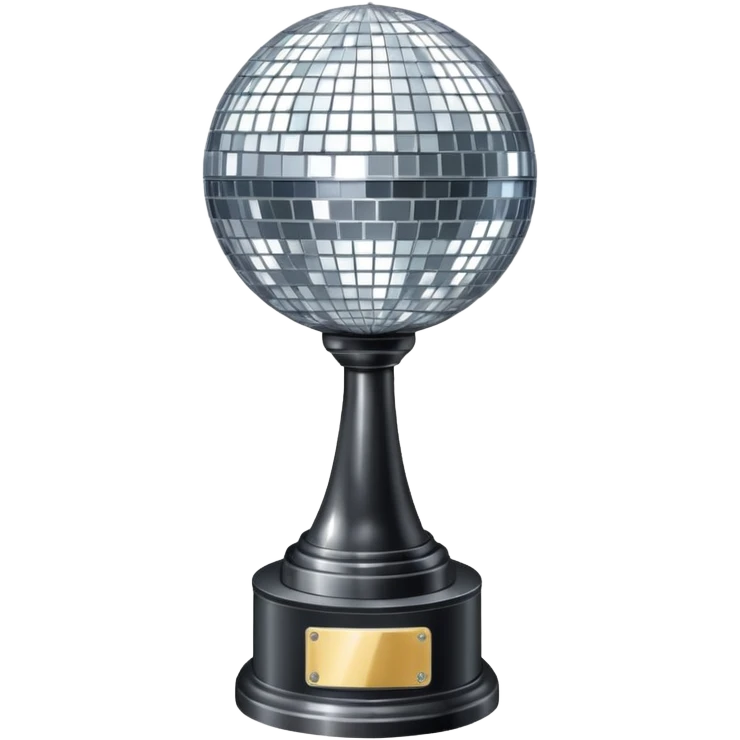 Tall Competition trophy with a silver disco ball on top that says “DWTS”  emoji
