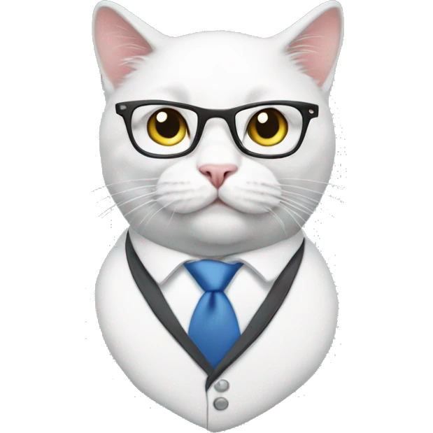 White British cat in office suite with glasses  emoji