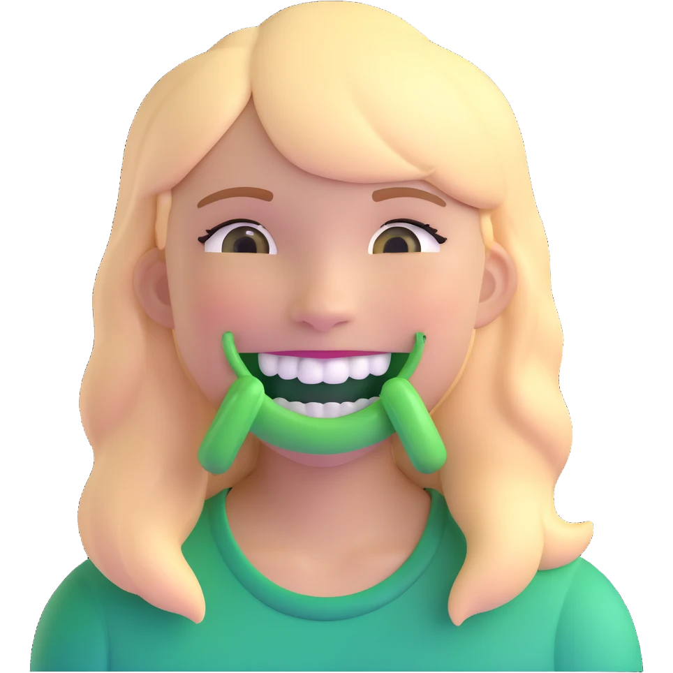 girl with green braces on her teeth smiling emoji