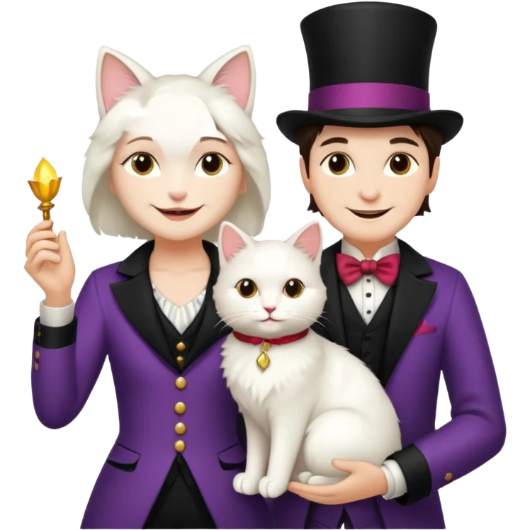 magician couple and their pet cat emoji