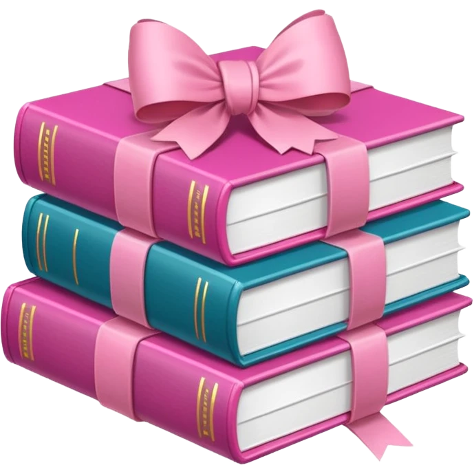 Pink Books stacked up and tied together by a white bow emoji