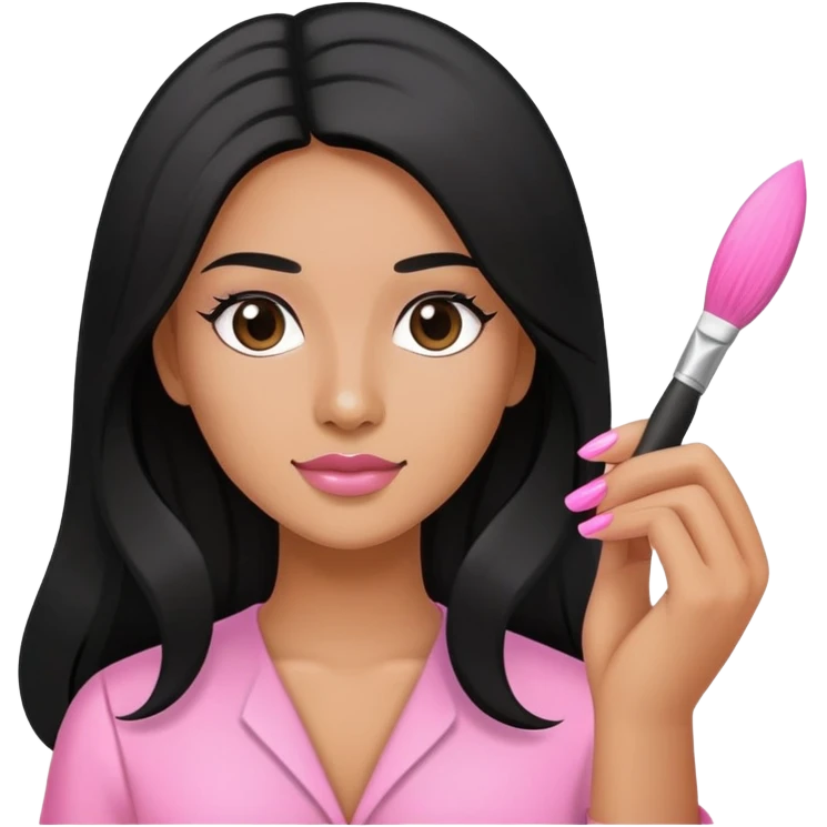 Pink Nail Tech with black long hair holding small acrylic brush emoji