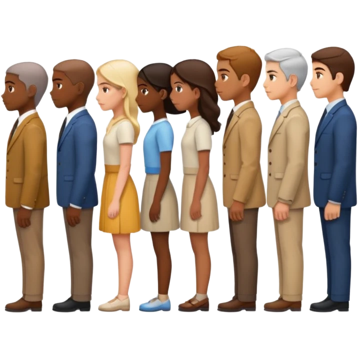 Personas de pie y de perfil haciendo fila una detrás de la otra emoji