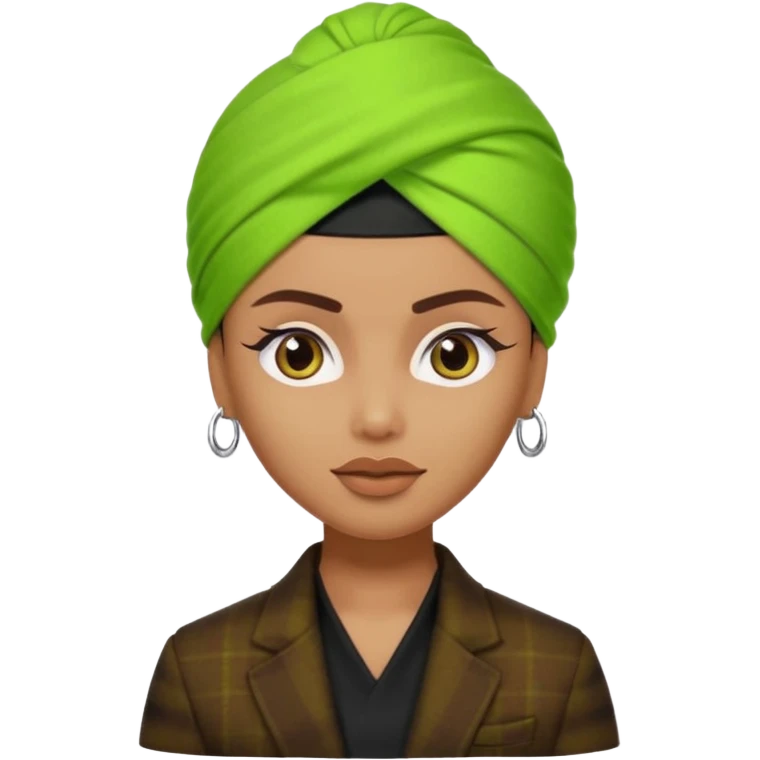 a pretty bratz emoji that looks like a bearded Akshay kumar wearing a neon green turban. Wearing a dark brown flannel blazer with black tshirt underneath.
he should resemble akshay kumar emoji