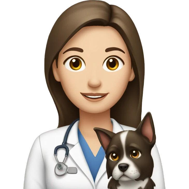 Brunette female vet with cat and dog emoji
