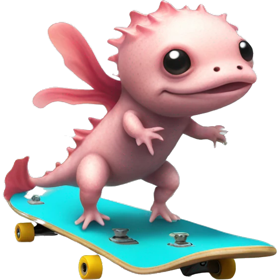 Axolotl on a skateboard in the ocean emoji