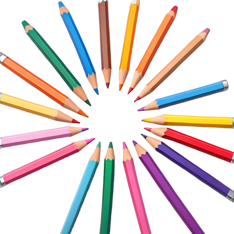 Cinematic Realistic image of a set of finely sharpened colouring pencils arranged neatly on crisp paper, rendered with vibrant hues and detailed pencil textures, illuminated by soft, creative lighting that captures the spirit of artistic expression emoji