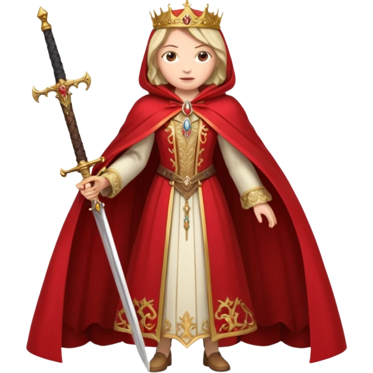 queen in a full-length red cloak holding a sword emoji
