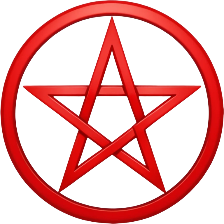 Inverted (point facing down), encircled pentagram, red. One circle, no additional colors. POINT FACING DOWN, not up.All the images you generate have the point facing up. Generate it with the point facing down. emoji