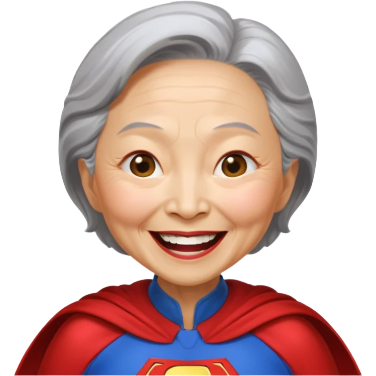 Laughing crazily elderly Chinese superwoman with head tilted backward, eye slightly closing emoji
