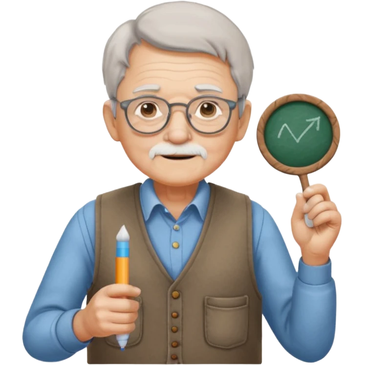 old, wearing vest, wearing glasses, hold chalk on their hand emoji