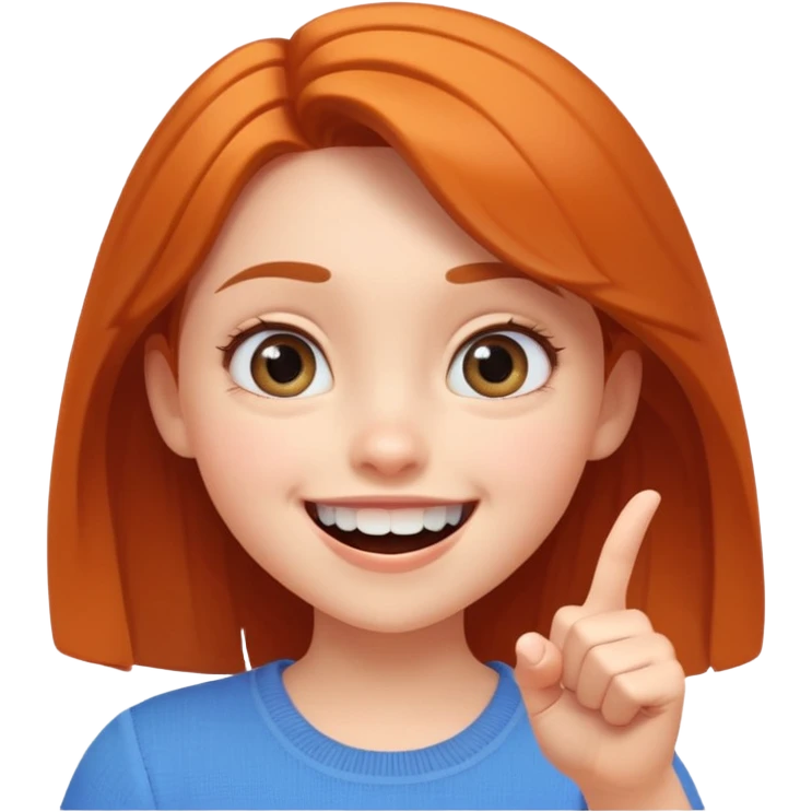 Transform this selfie of a smiling girl pointing at her teeth into a Pixar-style animated character, with large expressive eyes, soft lighting, and a cheerful atmosphere emoji
