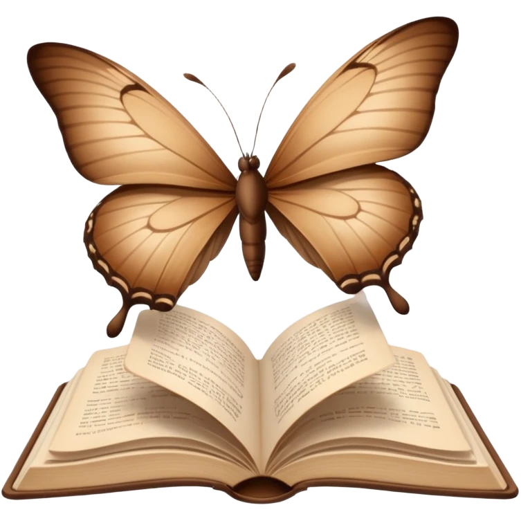 Beautiful brown butterflies fly out of an open beige book emoji