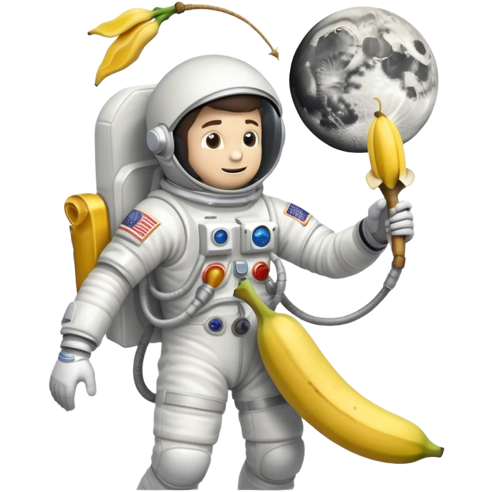 Astronaut on the moon, rocket slipped on banana peel  emoji