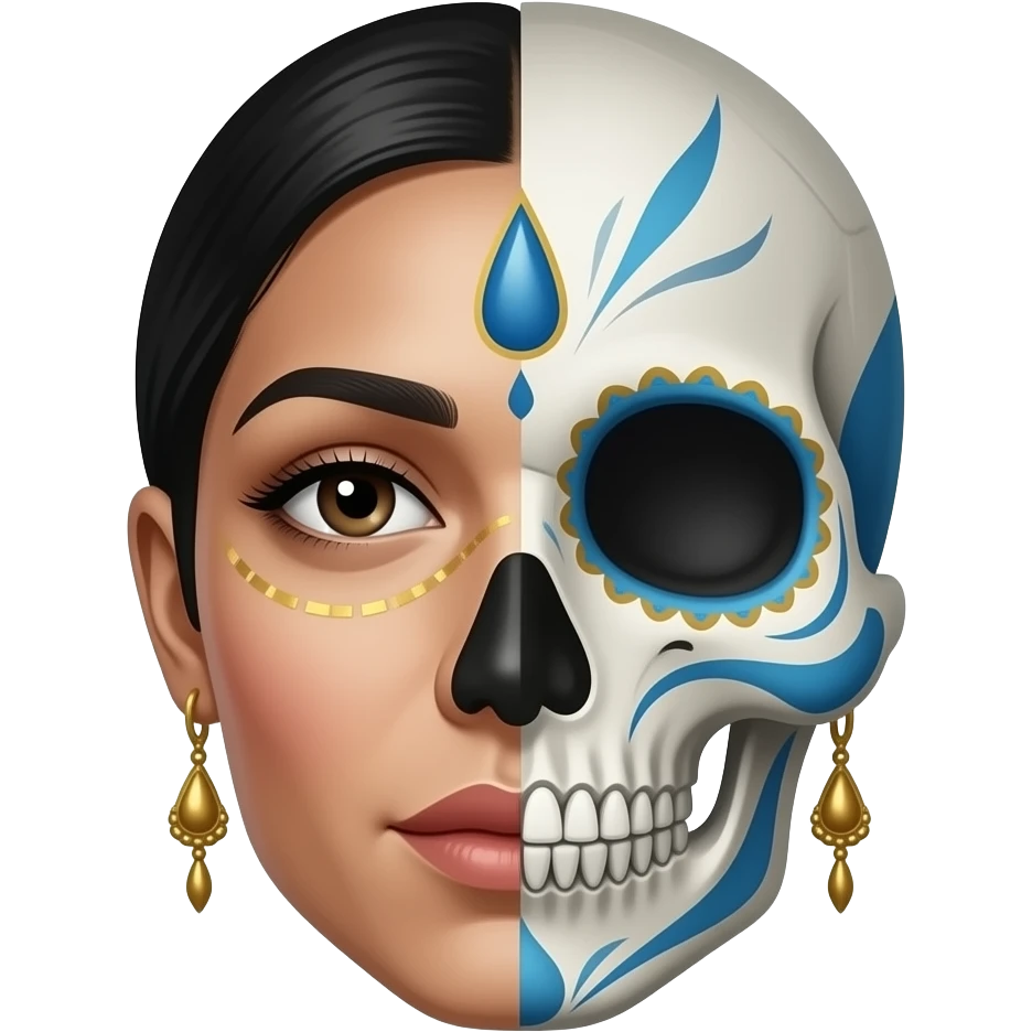 gypsy skull woman face half, blue and gold, indian, hindu emoji