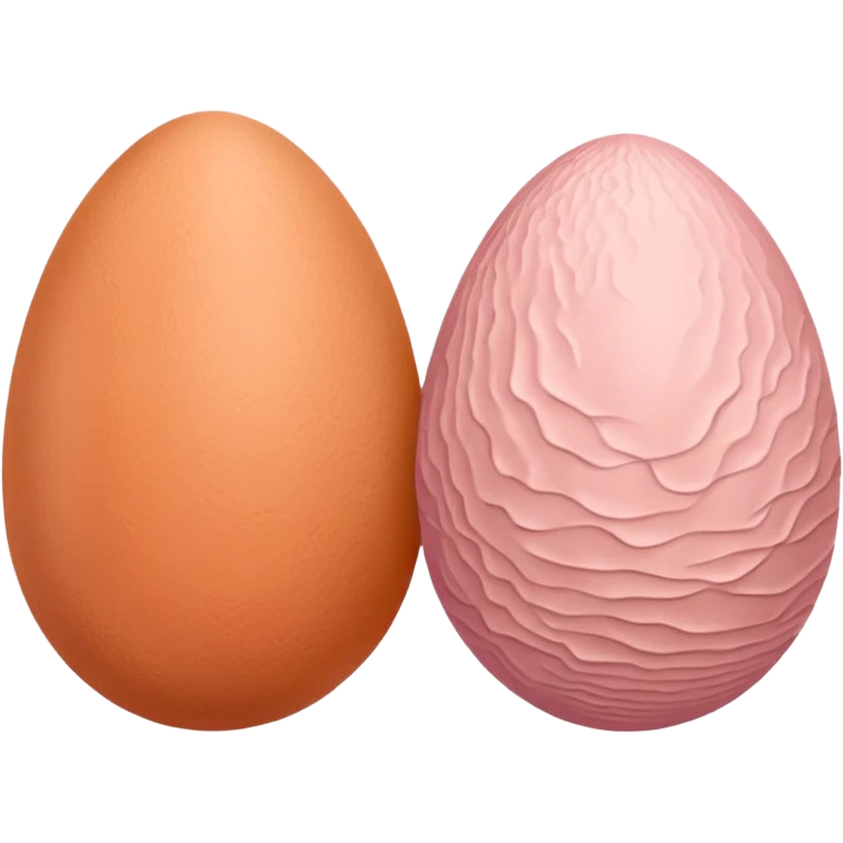 two skin tone peachy beige-pink egg shaped balls/spheres, both same size and same color, add a bumpy, loose, wrinkly skin texture with folds to both.  emoji