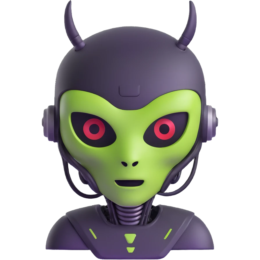 half robot half alien with face mask emoji