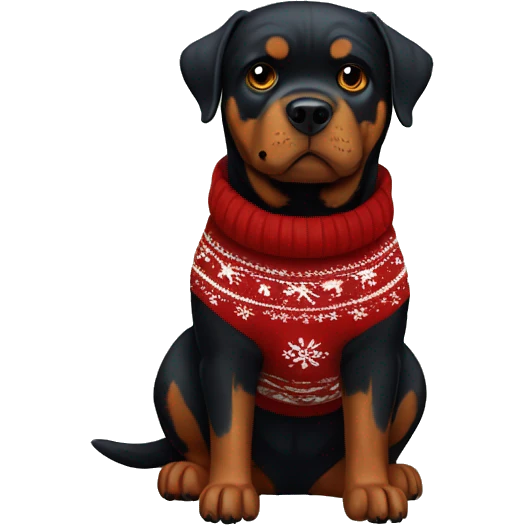 Creepy Rottweiler with Christmas jumper on emoji