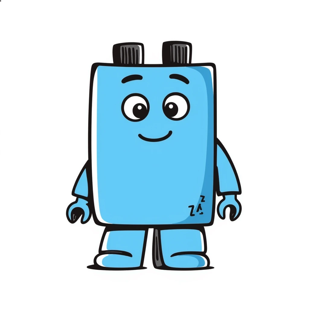 A hand-drawn blue Lego-style brick with a silly expression and tiny arms emoji