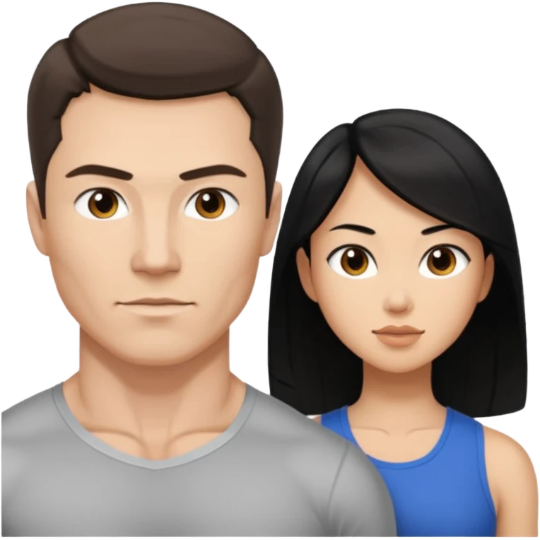 white dad with short brunette and in 30's  msucular. mom has long black hair and asian emoji