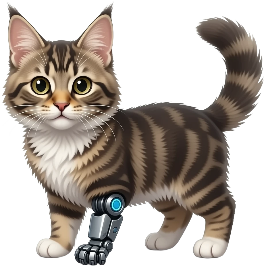 maincoon kitten with a robotic left front leg emote facing us emoji
