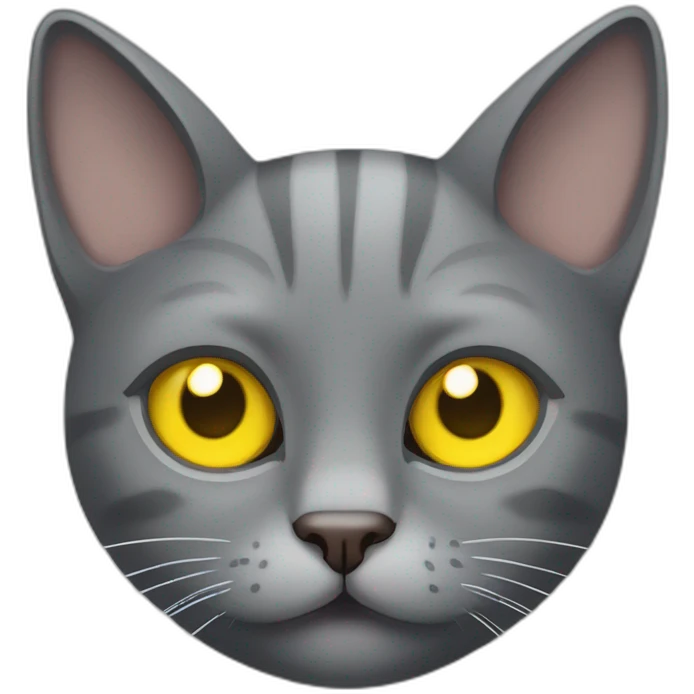 Face of gray cat with ears and yellow eyes looking at you brutal emoji
