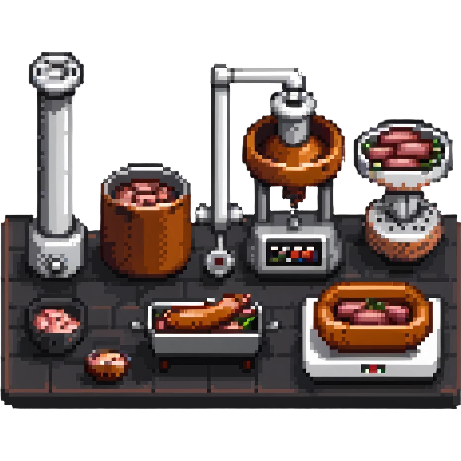 sausage factory with meat grinders and production emoji