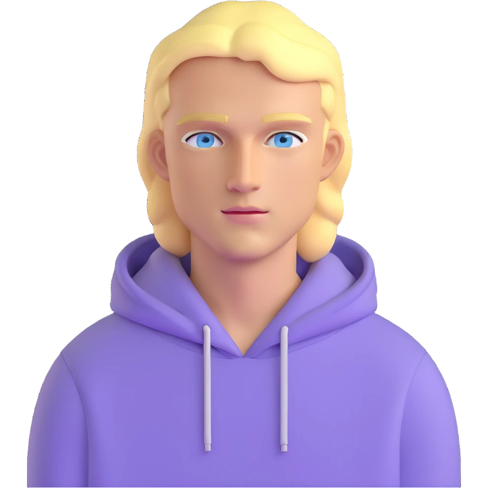 blonde man with blue eyes wearing a lilac hoodie emoji