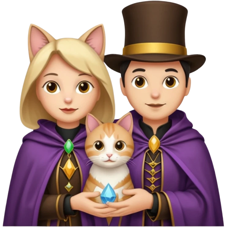 magician couple and their pet cat emoji