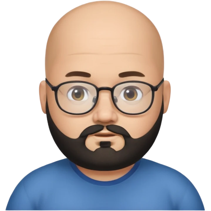 bald on top and hair on sides, chubby face, with glasses and black beard emoji