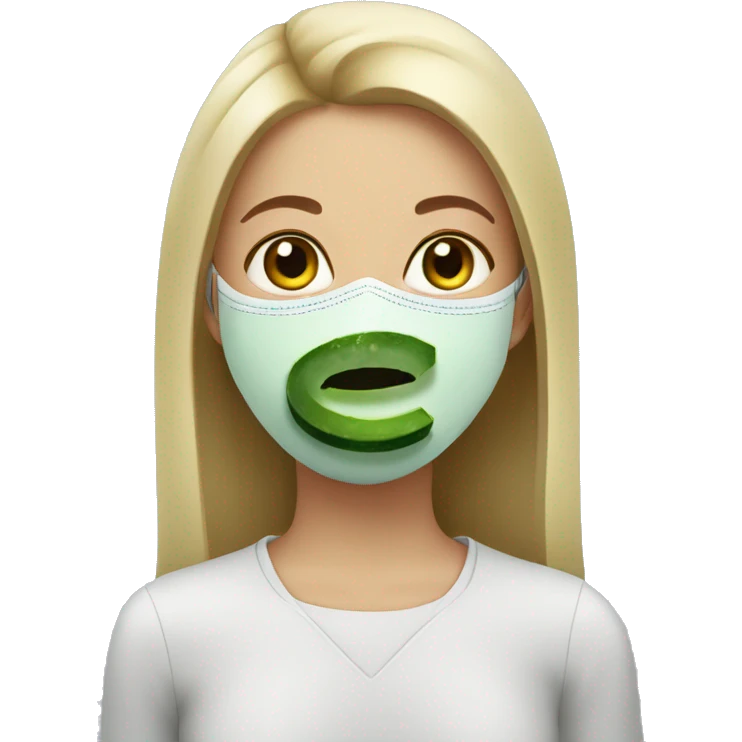girl wearing a face mask with cucumber eyes emoji